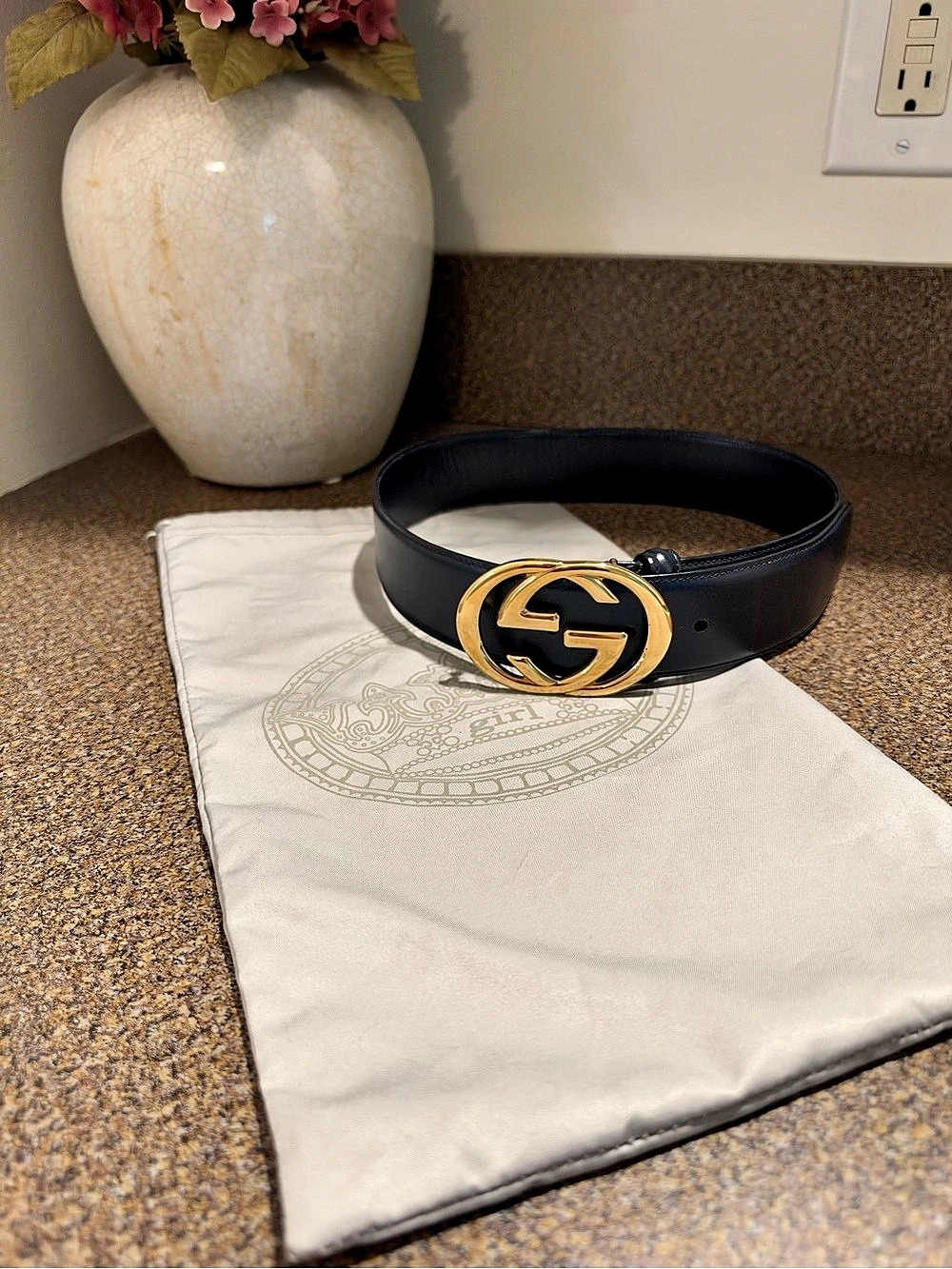 Gucci GG Marmont Double-G Belt in Black & Gold